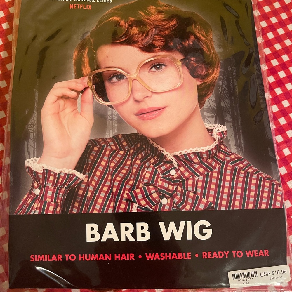 StrangerThings Barb Halloween Costume Set,Plaid Blouse&Official Wig,adult small